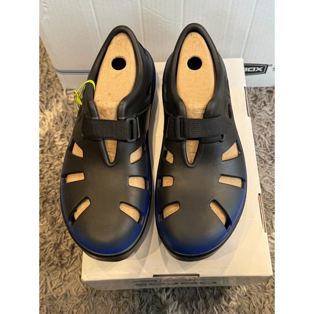 Oofos Oocandoo Unisex Royal Sandals M8 W10 Black Blue NIB